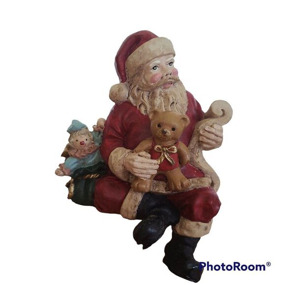 Vintage Resin Old-World Santa Clown Teddy Bear Toy Bag Tabletop Shelf Sitter - Picture 1 of 12